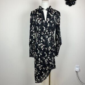 SUGAR LIPS Dress Womens Small Black Dark Floral Asymmetric Boho Party Wedding